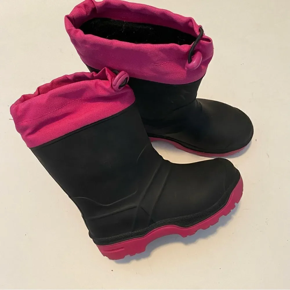 Wonder Nation Girls' toddler pink black insulated waterproof rain boots 11